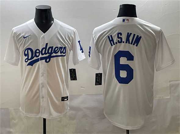 Men%27s Los Angeles Dodgers #6 H.S.Kim White Cool Base Stitched Jersey